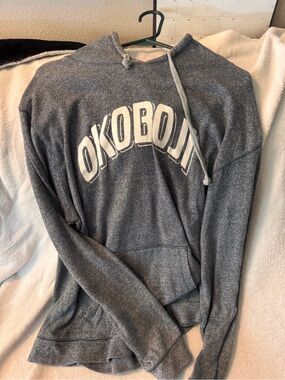J. America Men's Gray Zip-Up Sweater with OKOBOJI Print
